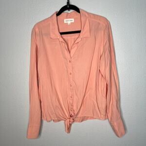 Cloth & Stone Tie Front Blouse Peach Orange Button Up Collared Long Sleeve Sz M